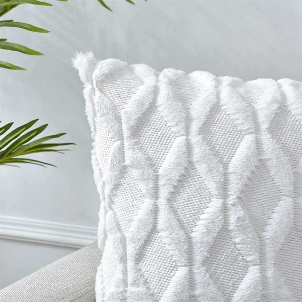 White Ivory Farmhouse Pillow Cover Furry Faux Luxury Soft Warm Pillow Case Set - Picture 2 of 6